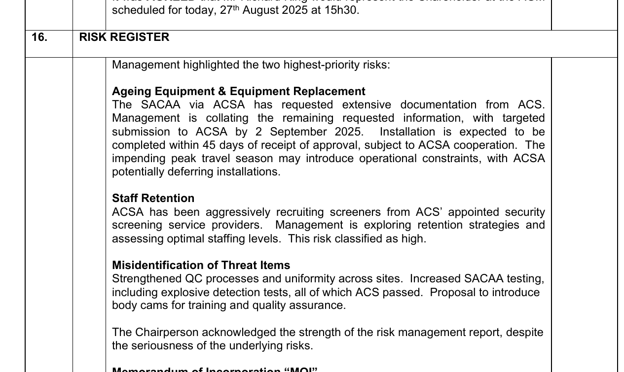 Aug 2025 minutes risk register